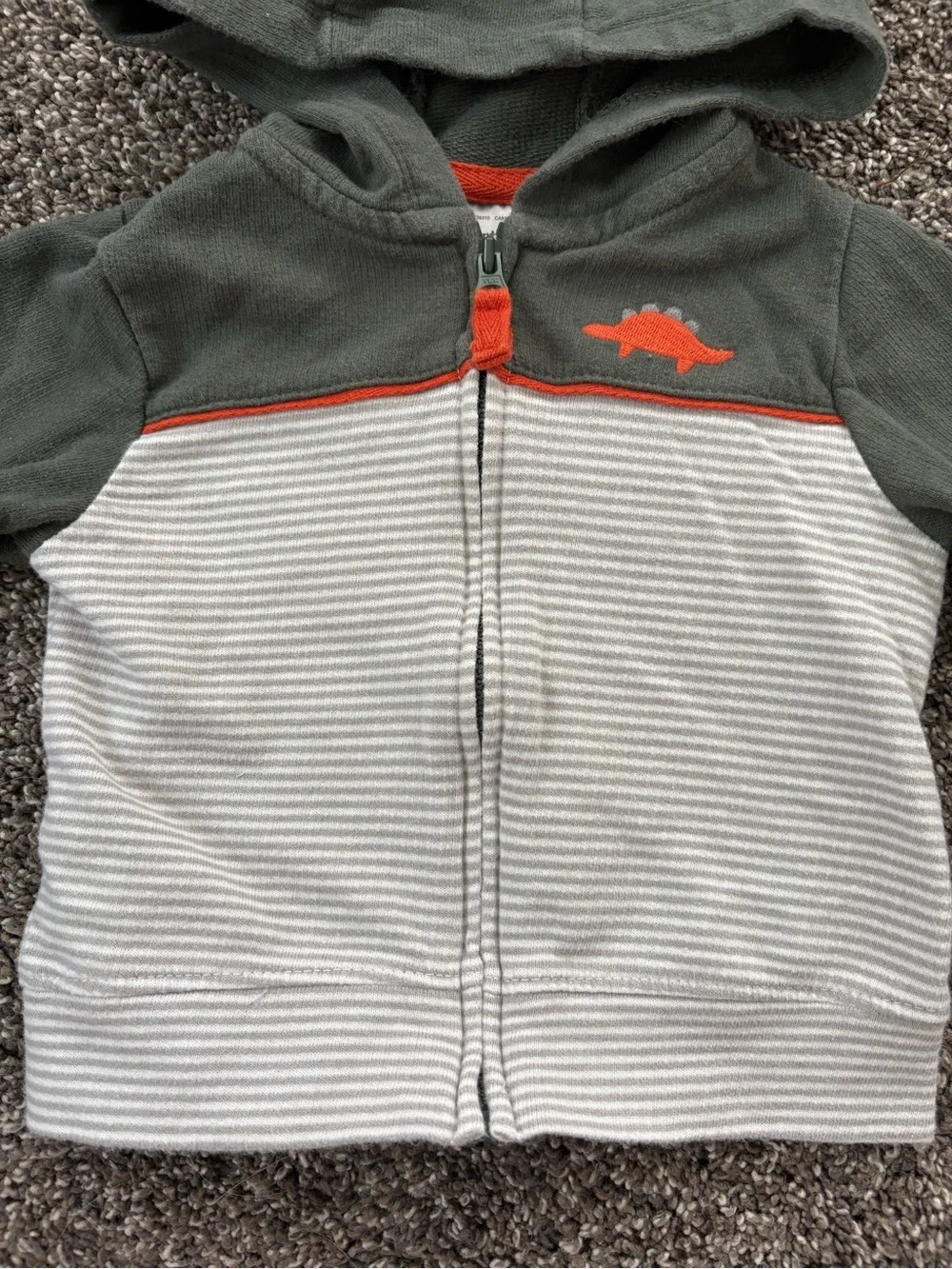 Carter's Olive Green and Gray Hooded Zip-Up with Orange Accent